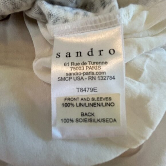 Linen Silk Blouse by Sandro Paris Womens EU 3 (Large) Chic White Tiger - Picture 6 of 6